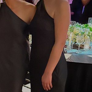 Bella/ Social Bridesmaid one- shoulder long sleeve black gown